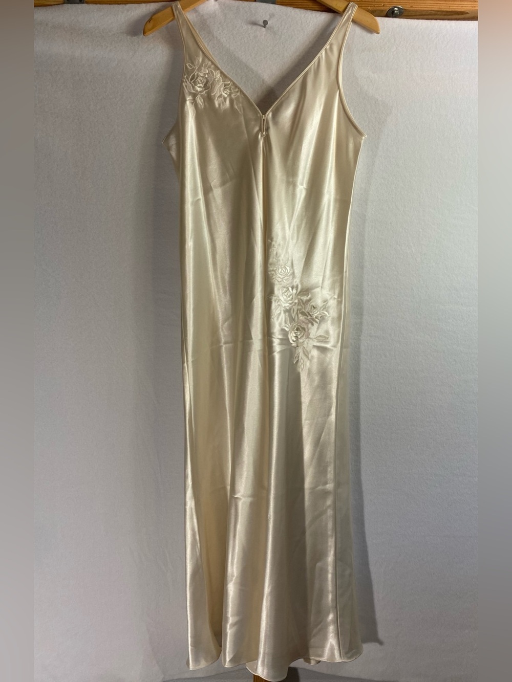 Oscar de la Renta Pink Label Long Strap Nightgown Satin Embroidered Ivory Size L